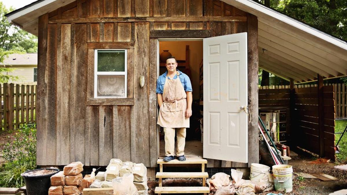 Potter Matt Hallyburton at his Durham home studio on June 20, 2017.