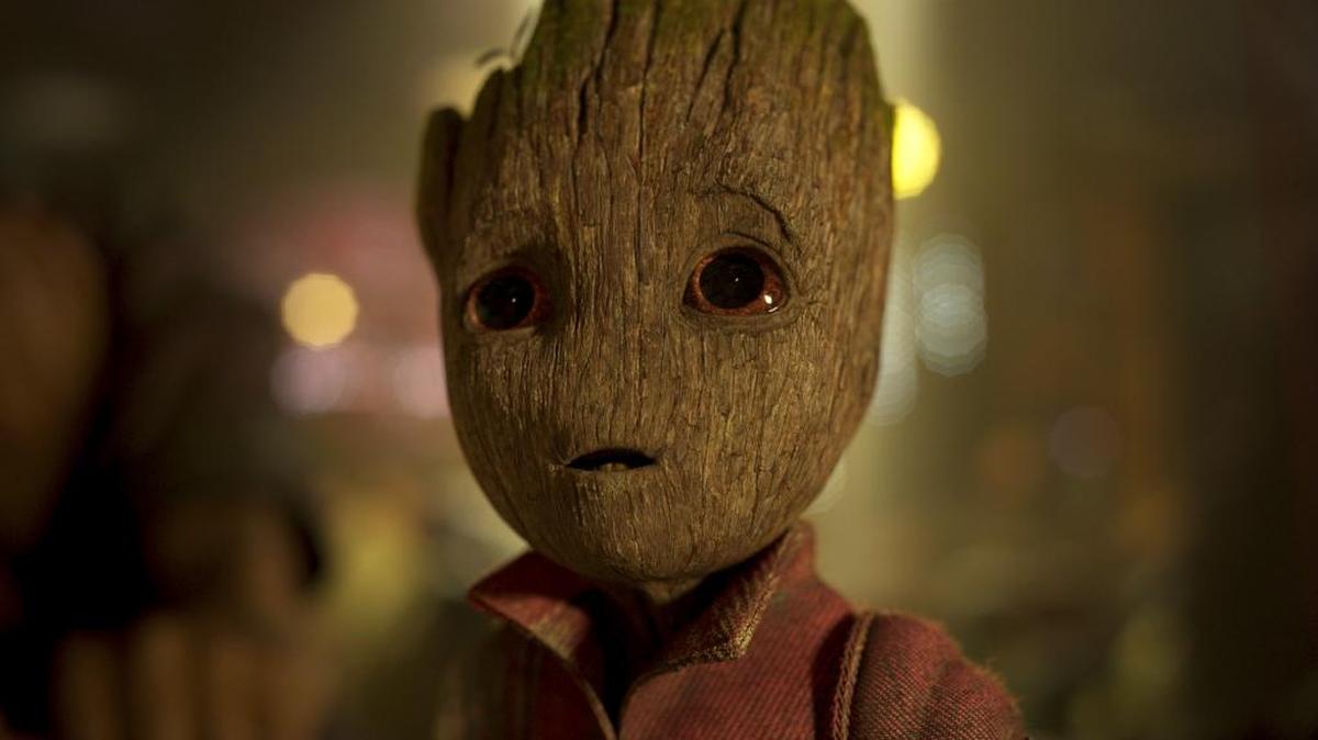 This image released by Disney-Marvel shows the character Groot, voiced by Vin Diesel, in a scene from, "Guardians Of The Galaxy Vol. 2."