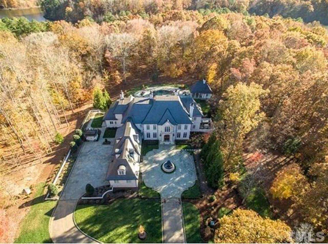 An overhead shot of the home at 1624 Morning Mountain Road in North Raleigh.