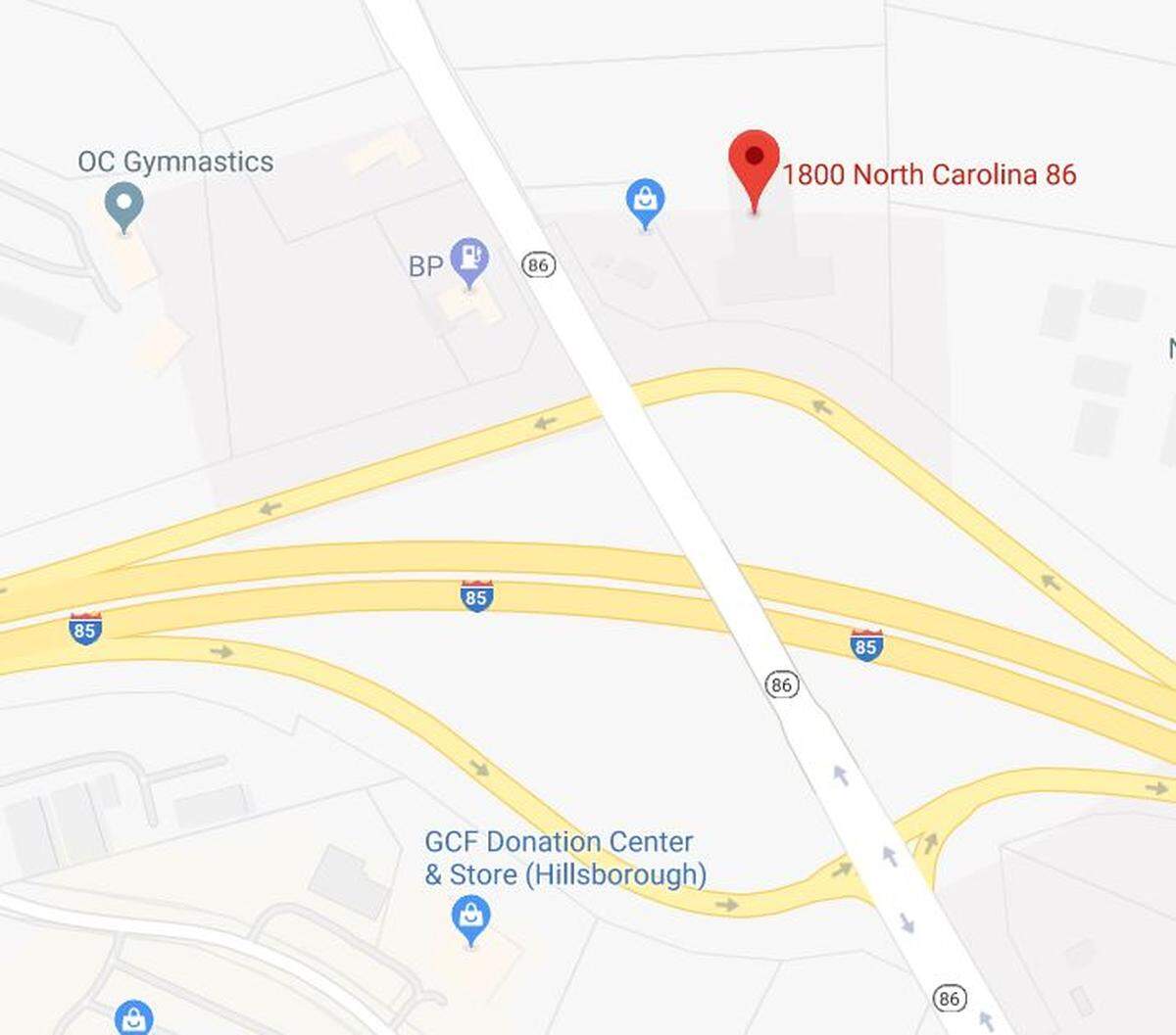 The 1800 block of NC 86 is located a little bit north of I-85.