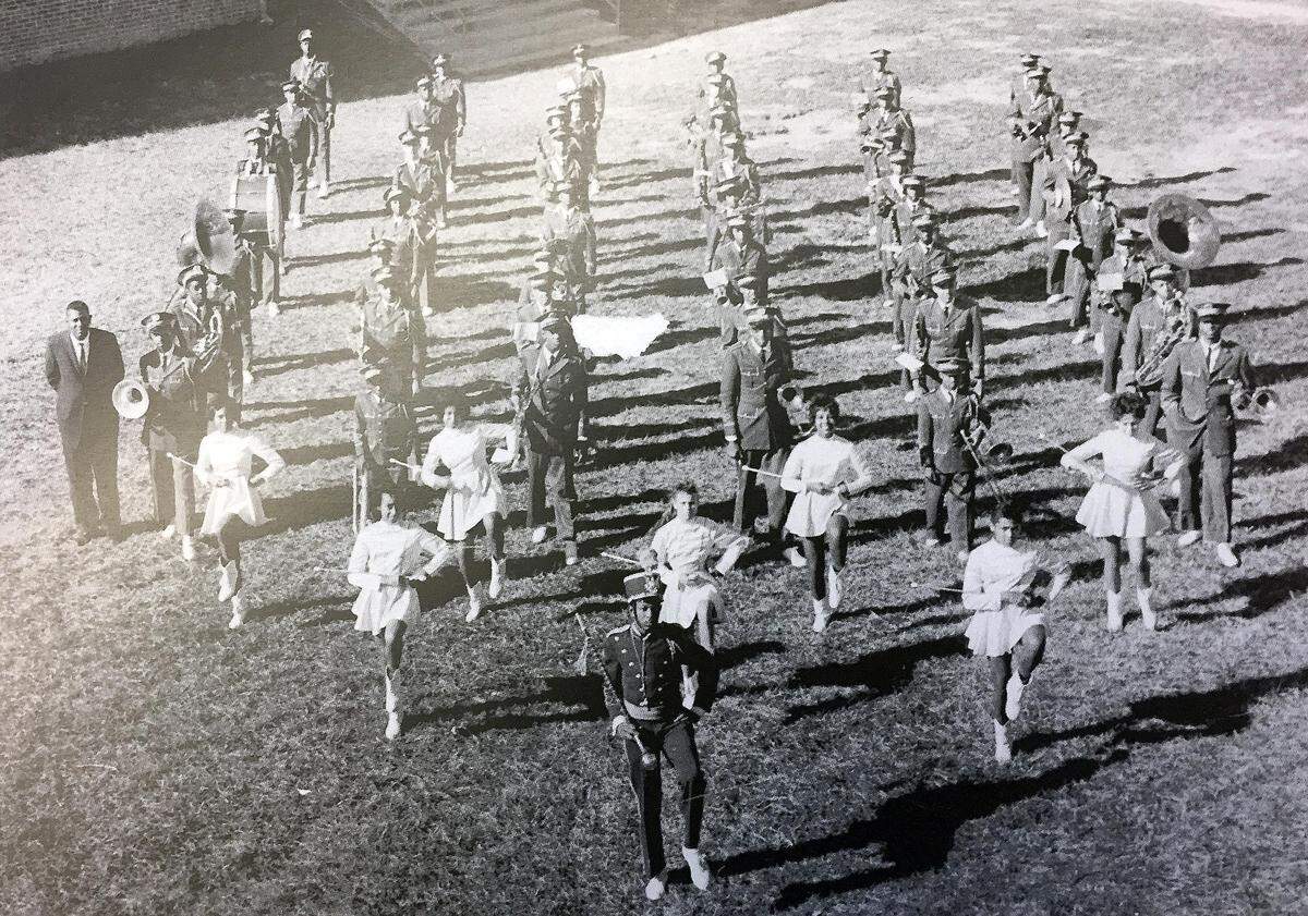 Band major Thomas Watson (front center) leads the marching band for Central High School in Hillsborough in this 1963 photo. Watson graduated in 1965 from the all-black high school. He is now president of the Central-Orange Alumni Association.