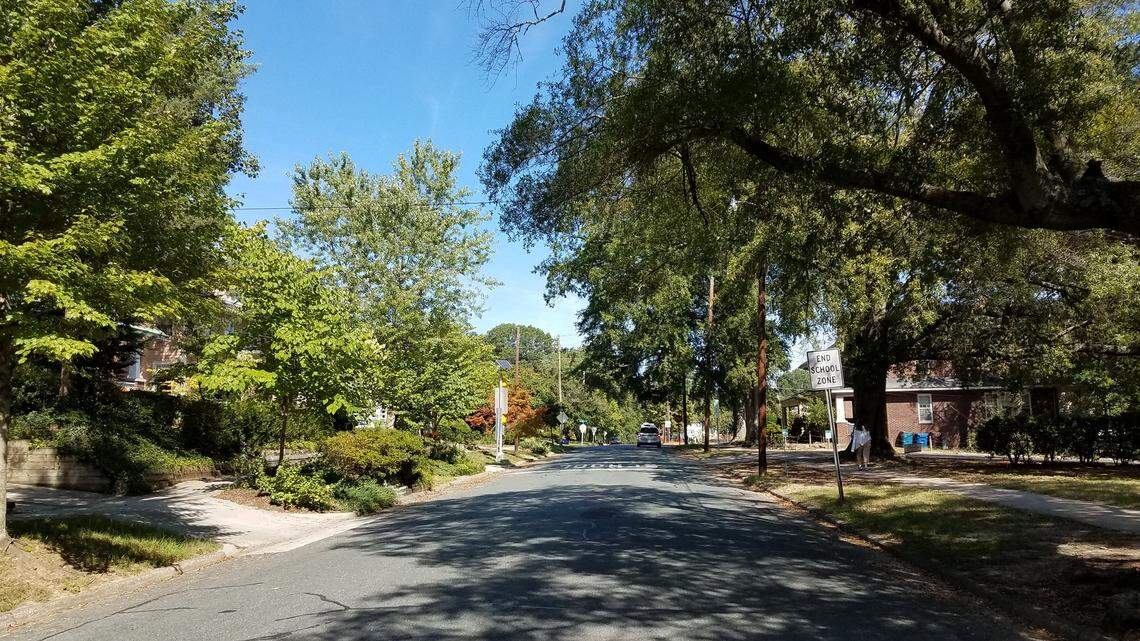 Watts Street near Duke University East Campus is one of many tree-lined streets in Trinity Heights, Duke Park and Trinity Park neighborhoods. The city is looking at correctly the disparity in tree canopies across neighborhoods.