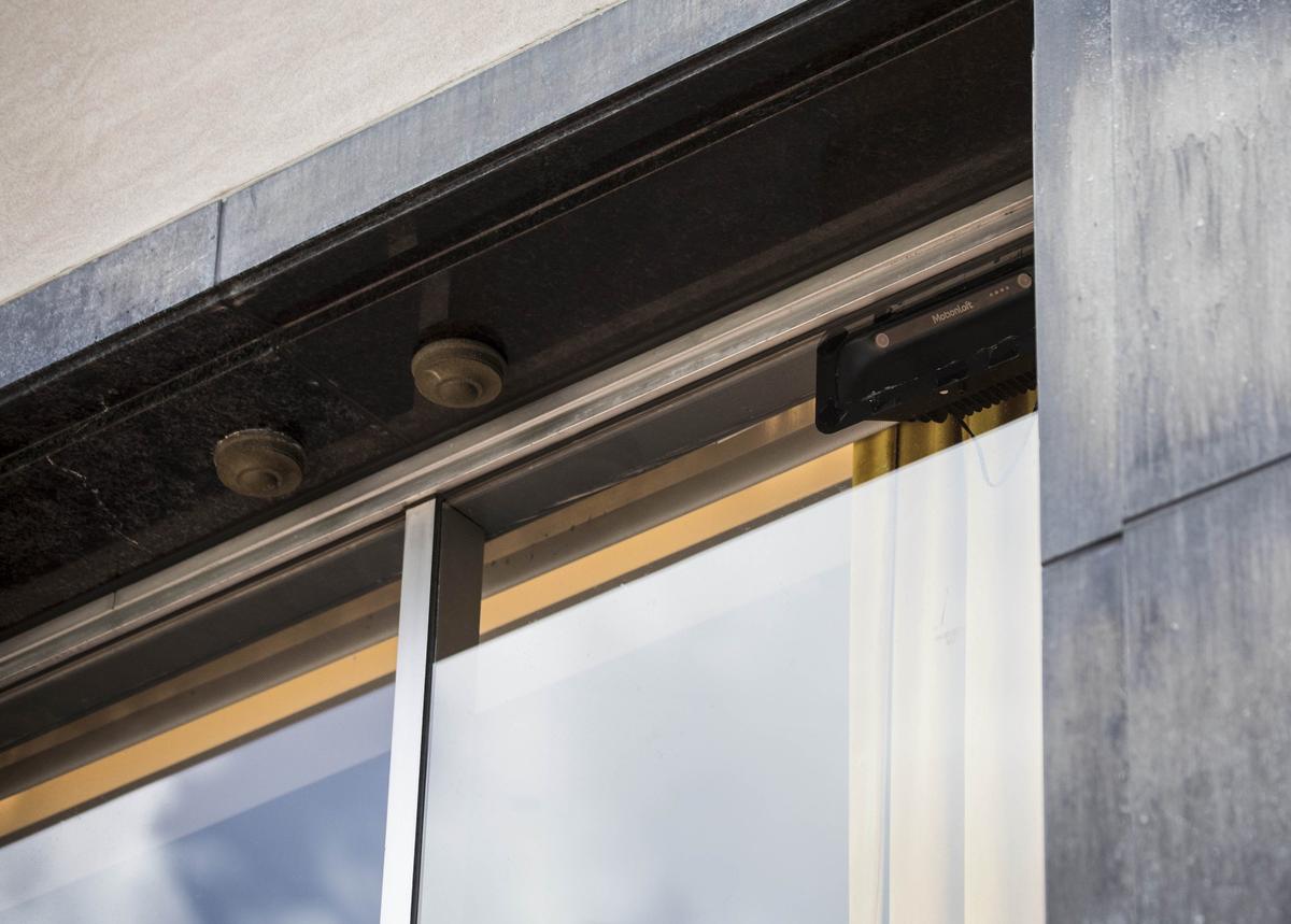 A motion sensing camera sits in the window of 21c Museum Hotel's bar, Counting House, to count pedestrian traffic.