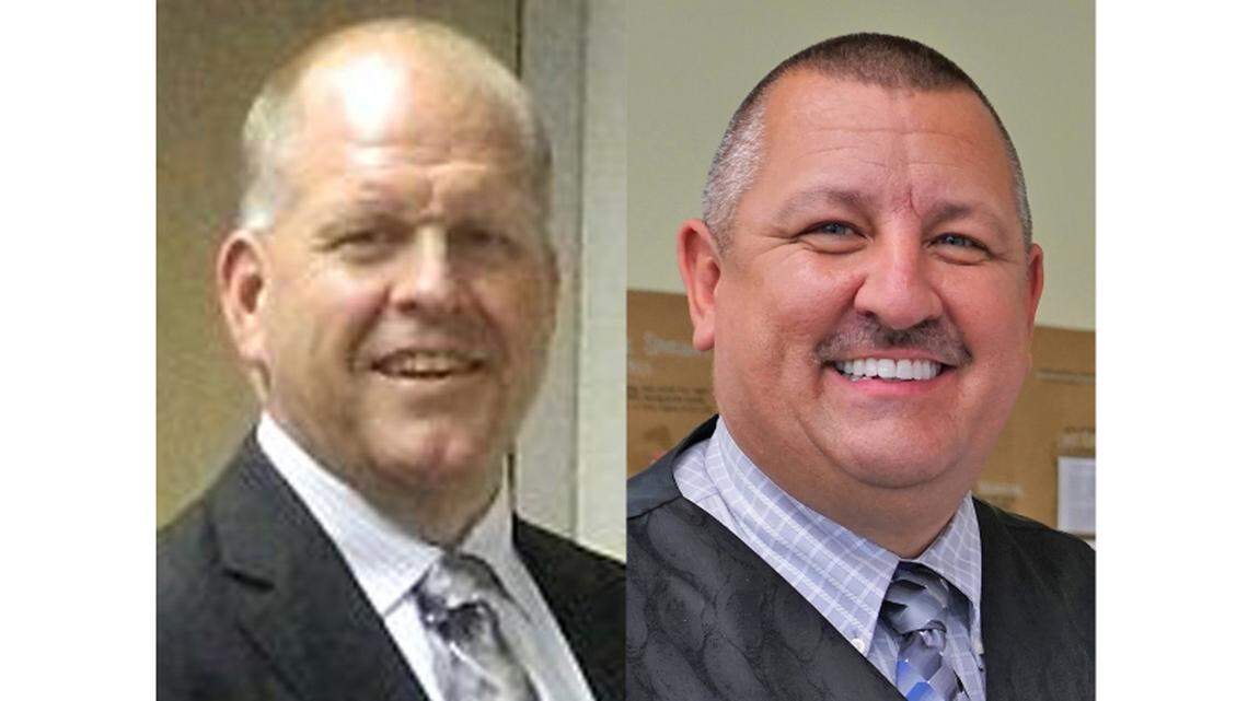 Pittsboro Police Chief Percy Crutchfield (left) and Chatham County Sheriff Mike Roberson (right) are competing in the Democratic primary for sheriff.