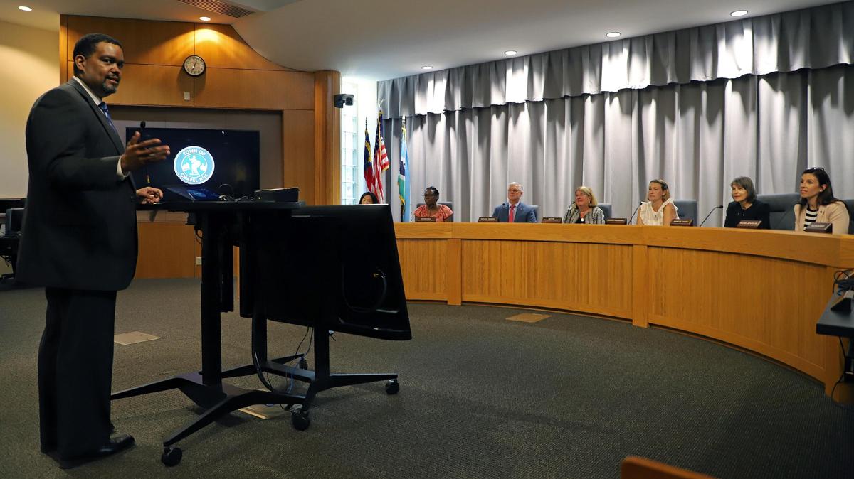 Charlottesville, Va., city manager Maurice Jones speaks to the Chapel Hill Town Council and residents Tuesday, July 10, 2018, at Town Hall after being named Chapel Hill's new town manager. Jones replaces retiring Town Manager Roger Stancil.