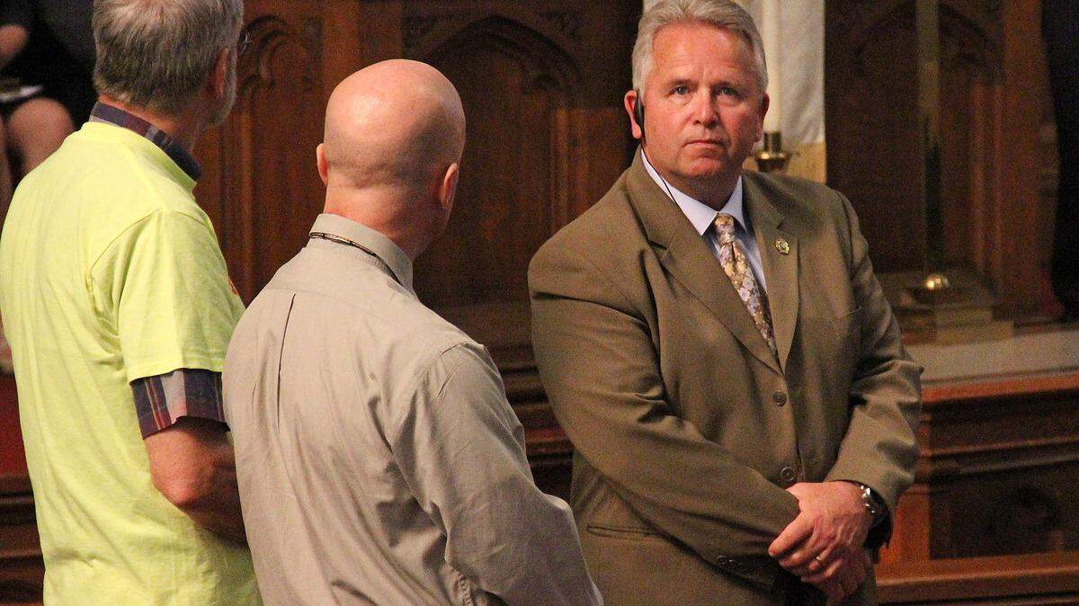 Durham County Sheriff Mike Andrews waits to speak at the meeting of the NC Congress of Latino Organizations on Sunday, May 6, 2018, at Duke Memorial United Methodist Church in Durham.