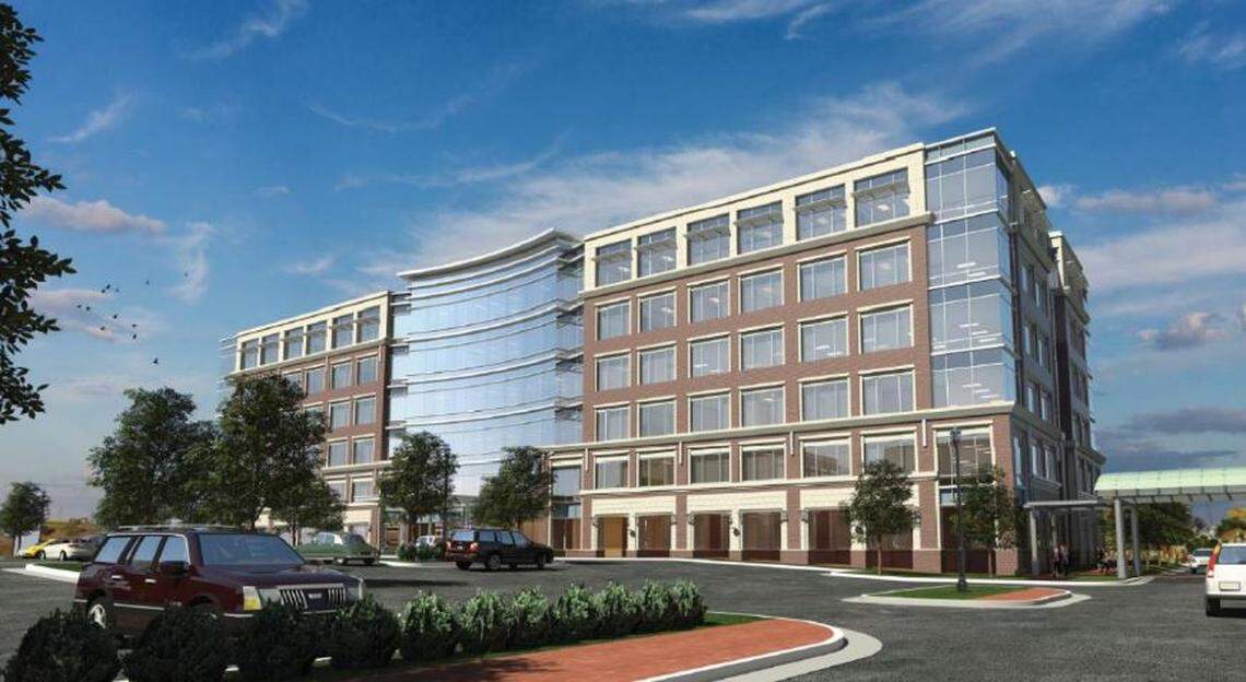 A rendering of the future Wade V building that Dominion Realty Partners plans to build near PNC Arena in Raleigh.