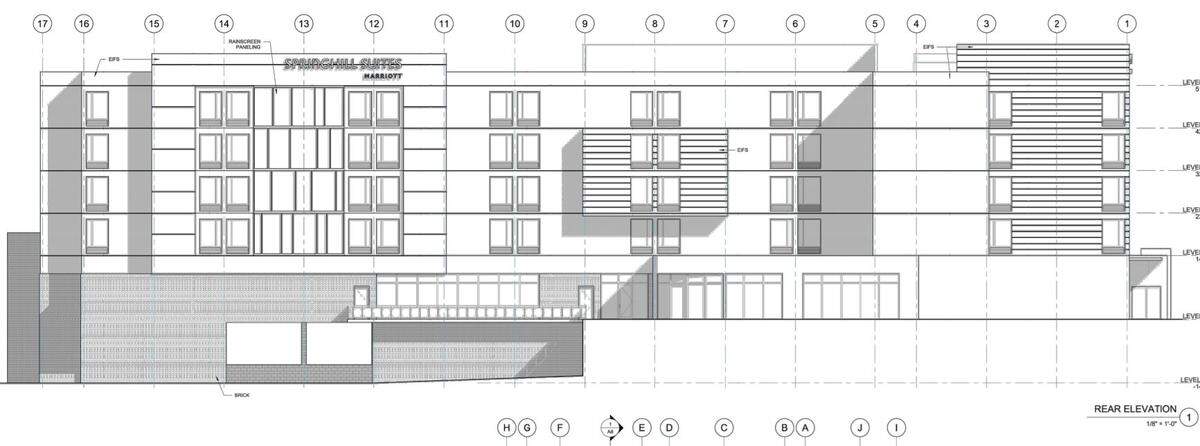 A rendering of a proposed Springhill Suites hotel that is planned for downtown Durham at 705 S. Mangum St.
