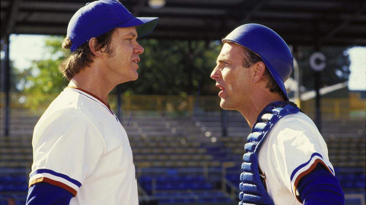Tim Robbins (pitcher "Nuke" LaLoosh), left, and Kevin Costner (catcher Crash Davis) starred in the movie "Bull Durham."  To honor the 30th birthday of this classic sports film, the Durham Bulls will celebrate "Bull Durham"  June 8 and  June 15.