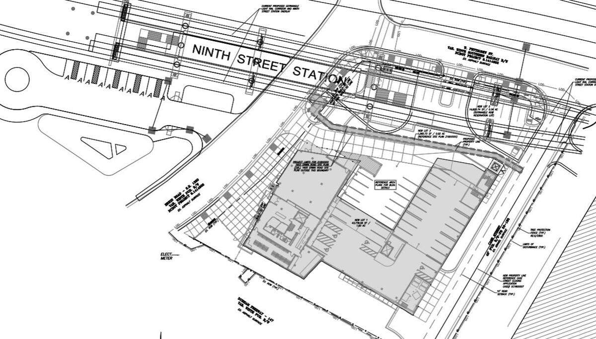 A proposed rendering of how the Sam's Quik Shop property could look after an apartment building and light rail project are built.