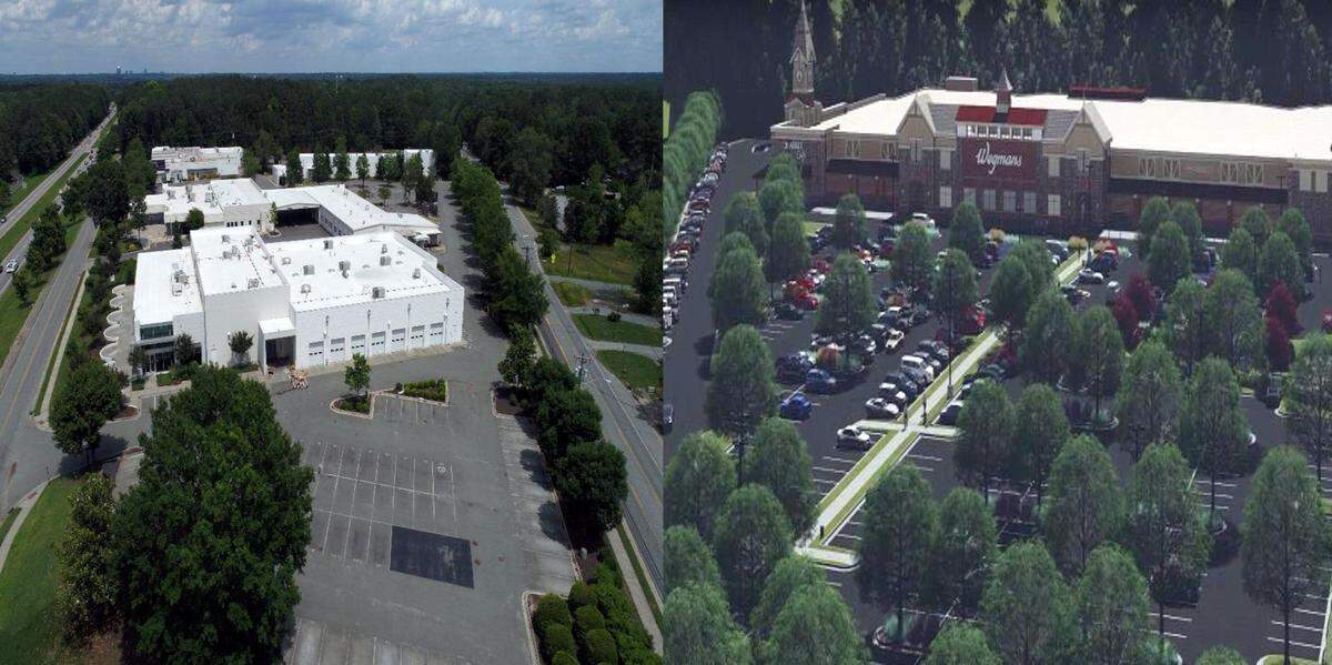 Construction could start this summer on the new Wegmans Food Market (at right) on U.S. 15-501 in Chapel Hill. The grocer will replace the former Performance AutoMall (at left), which has moved to a new location near the Streets at Southpoint.
