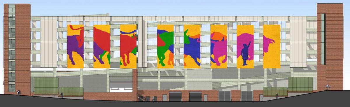 The proposal of artist Gabriel Eng-Goetz, one of five finalists to design the public art for the city's new parking garage at Mangum Street, Morgan Street and Rigsbee Avenue.