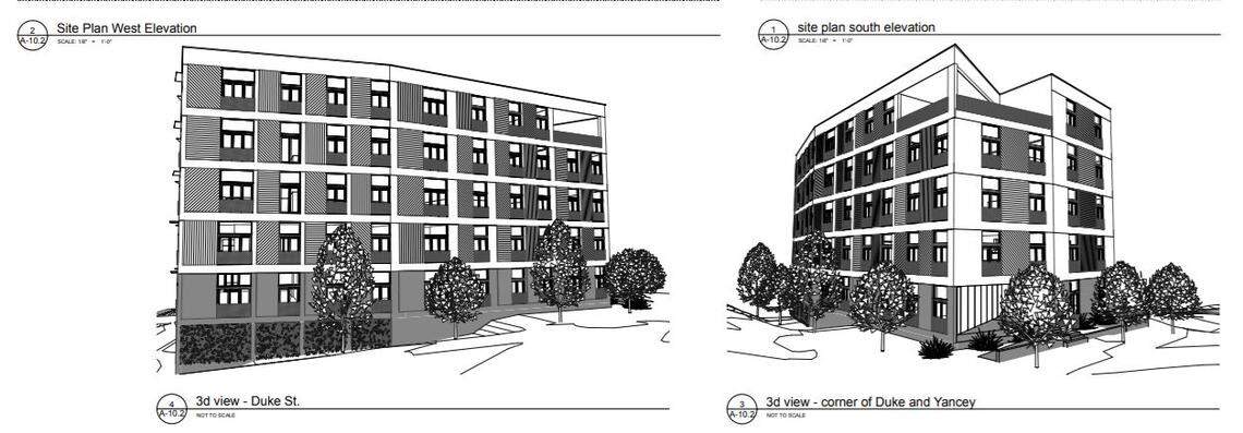 A rendering of the Yancey Street Condos that local developer Scott Harmon has filed plans for at 600 S. Duke St. in downtown Durham.