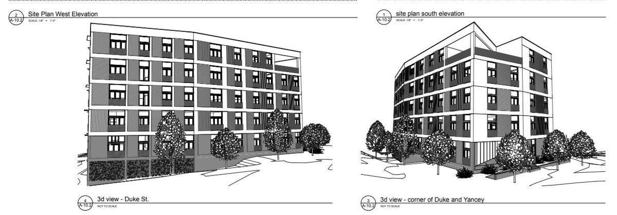 A rendering of the Yancey Street Condos that local developer Scott Harmon has filed plans for at 600 S. Duke St. in downtown Durham.