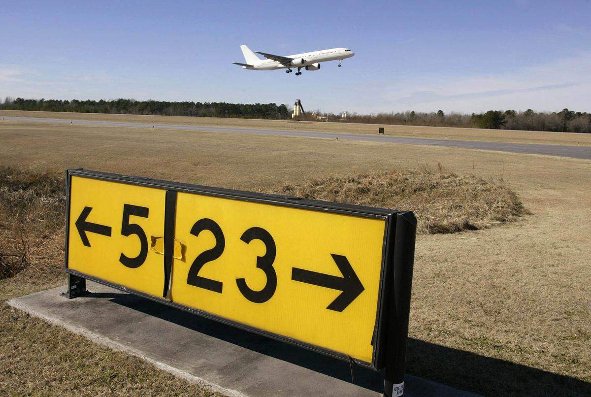 A plane takes off from the Global TransPark cargo airport in Kinston, N.C.