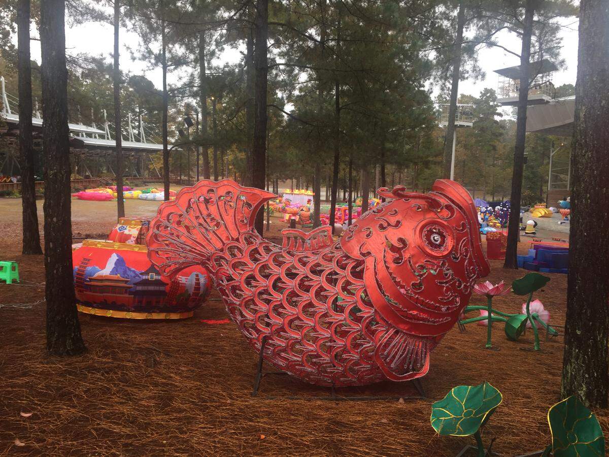 Workers have been assembling lanterns at Koka Booth Amphitheatre for the fourth annual NC Chinese Lantern Festival in Cary, North Carolina.
