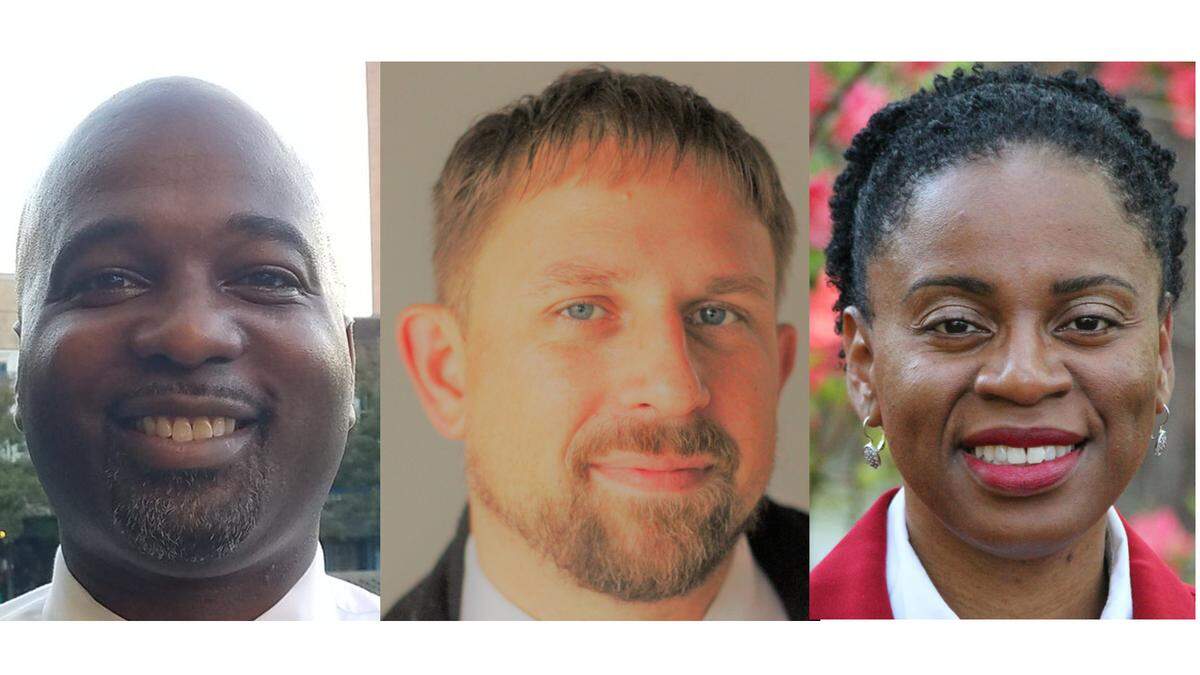 N.C. House District 31 candidates, left to right: Democrat Zack Hawkins, Libertarian Erik Raudsep and Republican Torian Webson.