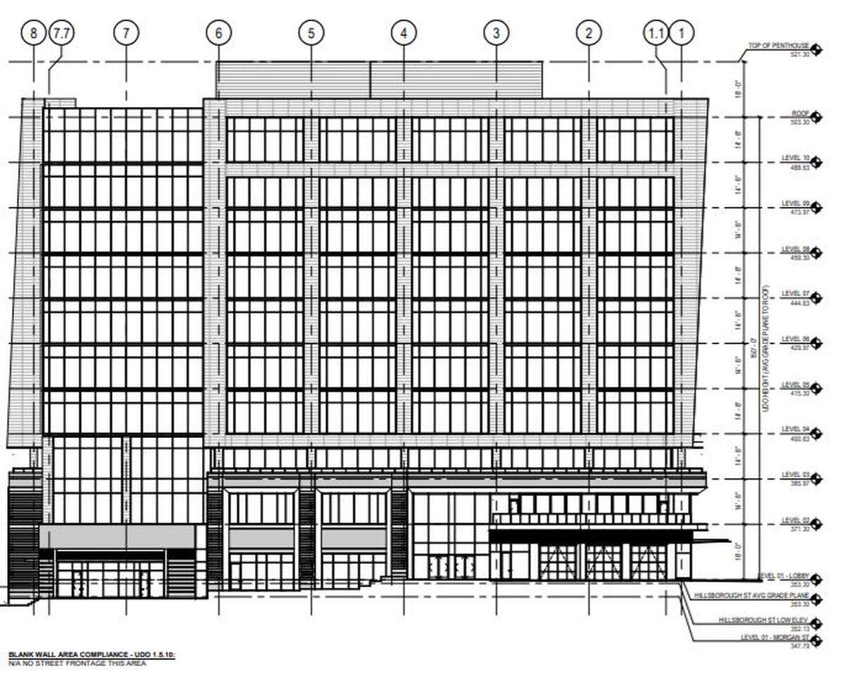 A rendering of a new 10-story tower submitted by to the city of Raleigh by the Heritage Properties, the developer behind the One Glenwood project.