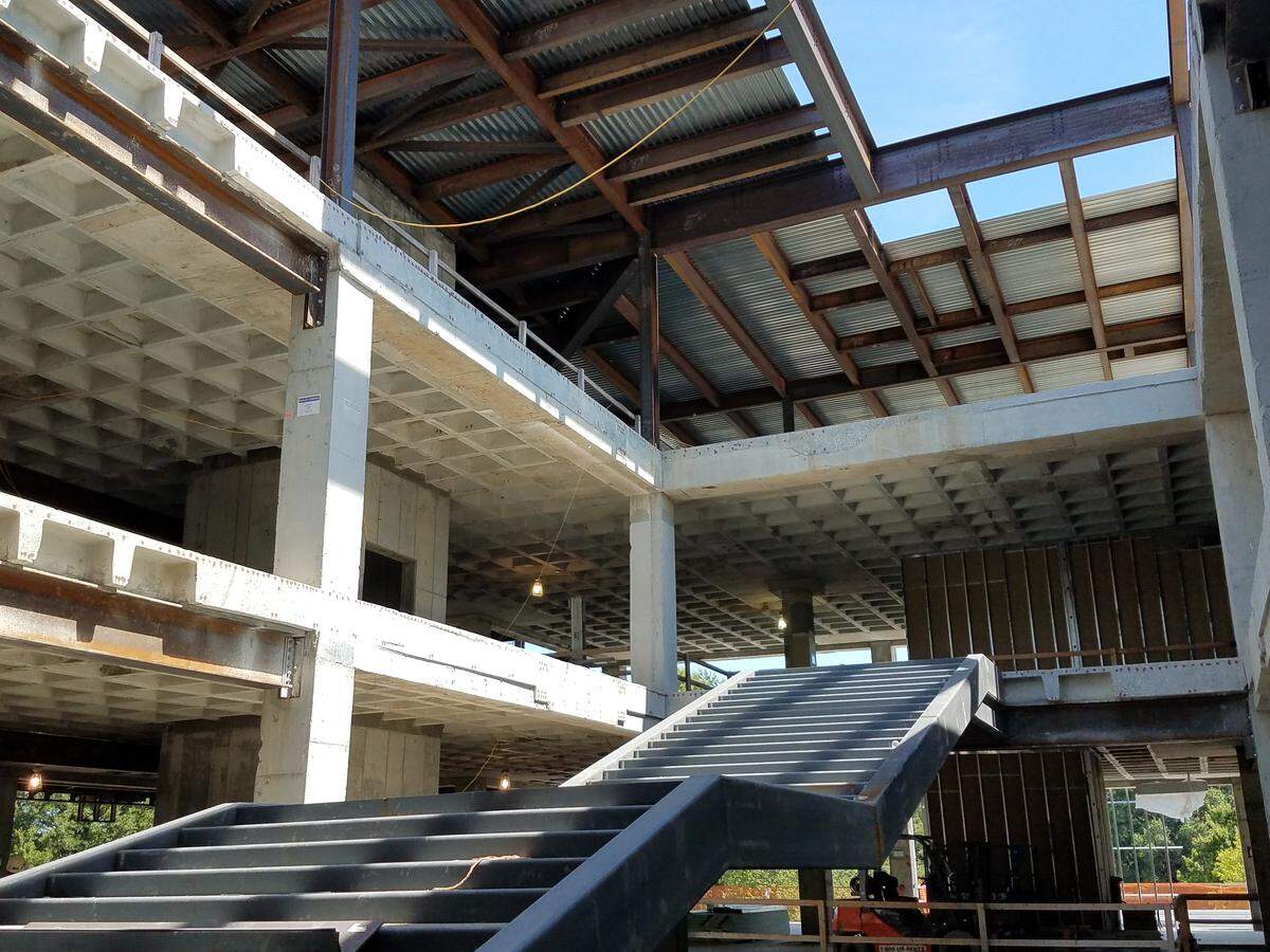 Inside the major renovation and construction of the Durham County Main Library downtown in July 2018. The library is scheduled to reopen in 2020.