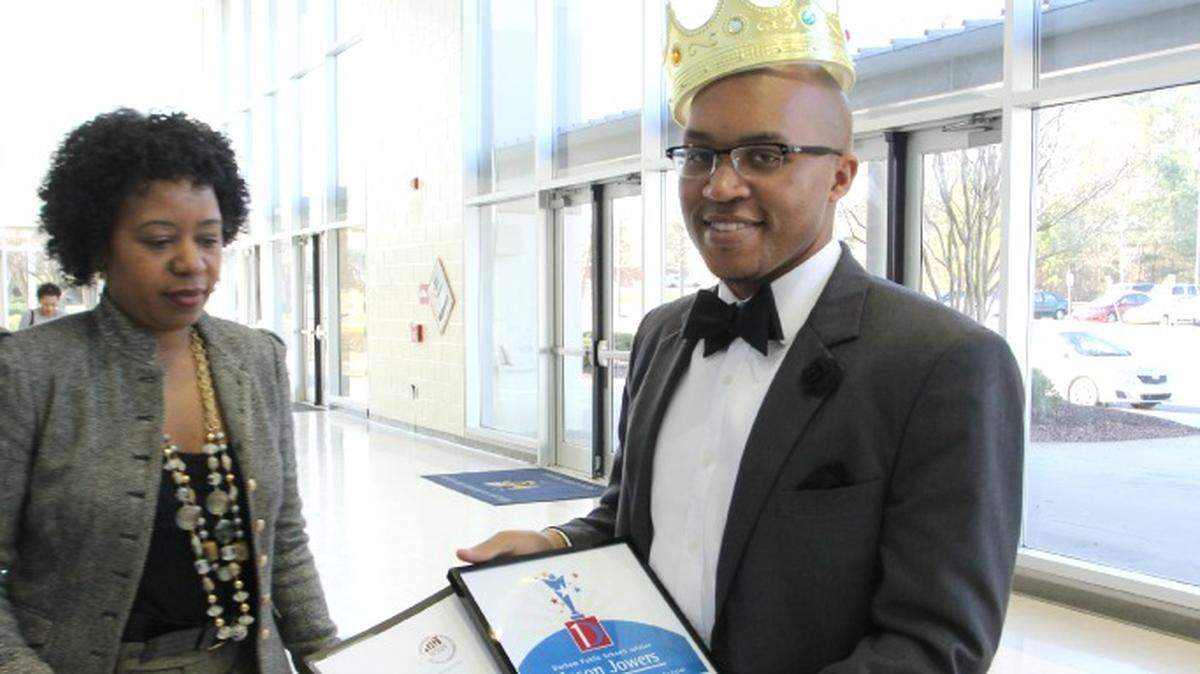Jason Jowers has been named principal of Eno Valley Elementary School. He is shown here celebrating being named the 2015 North Carolina Assistant Principal of the Year, an honor he earned while an assistant principal at Hillside High School.