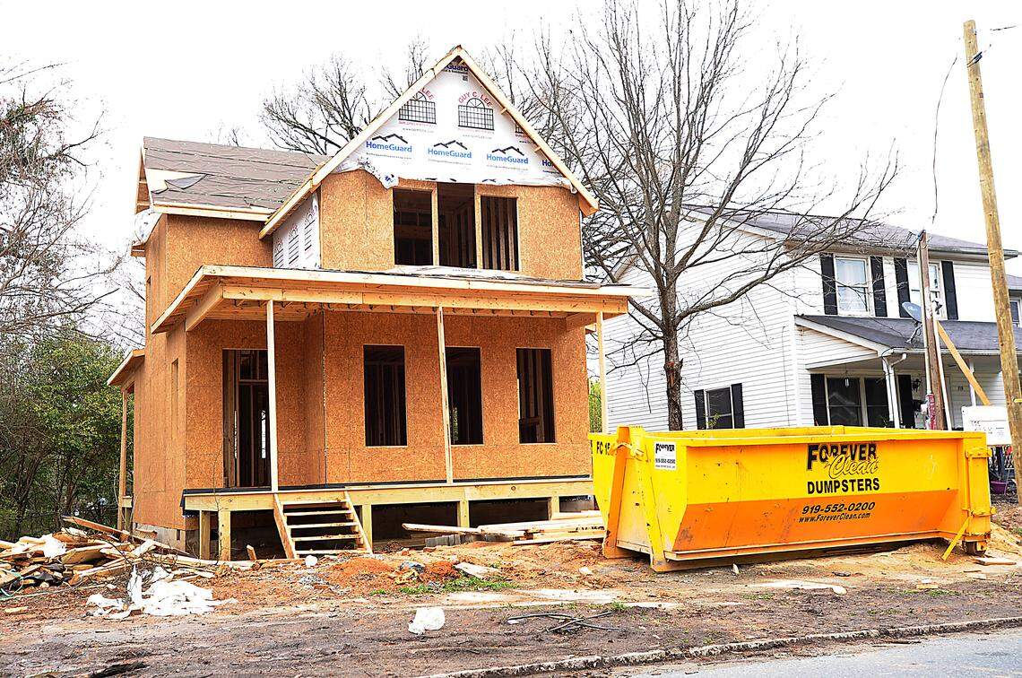 A house being built on Dowd Street near downtown Durham. The neighborhood surrounding downtown Durham have seen home values rise sharply in recent years.