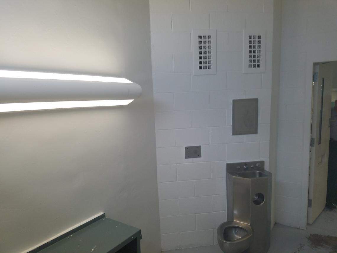 Heating and air-conditioning vents, top right, in the Durham County jail on June 21, 2018. The vents were identified has a suicide hazard in 2000 after a man used to vent to hang himself. Five additional people have since used the vents to hang themselves.  About 165 vents in 82 cells have been modified, and county officials said they are exploring how to modify the additional vents faster.