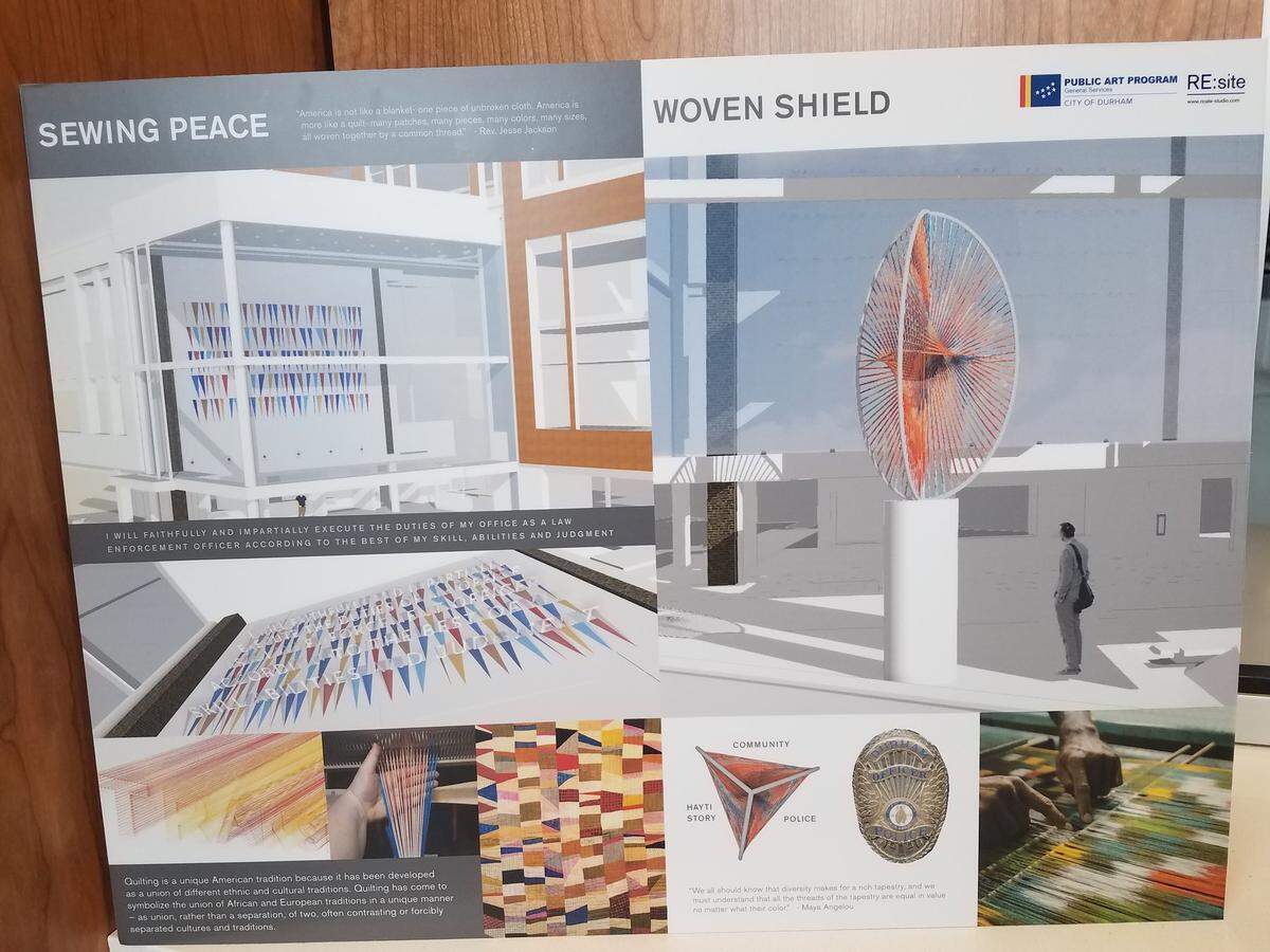 Public art renderings by RE:site that will be installed by summer 2019 in the new Durham Police Department headquarters on East Main Street.