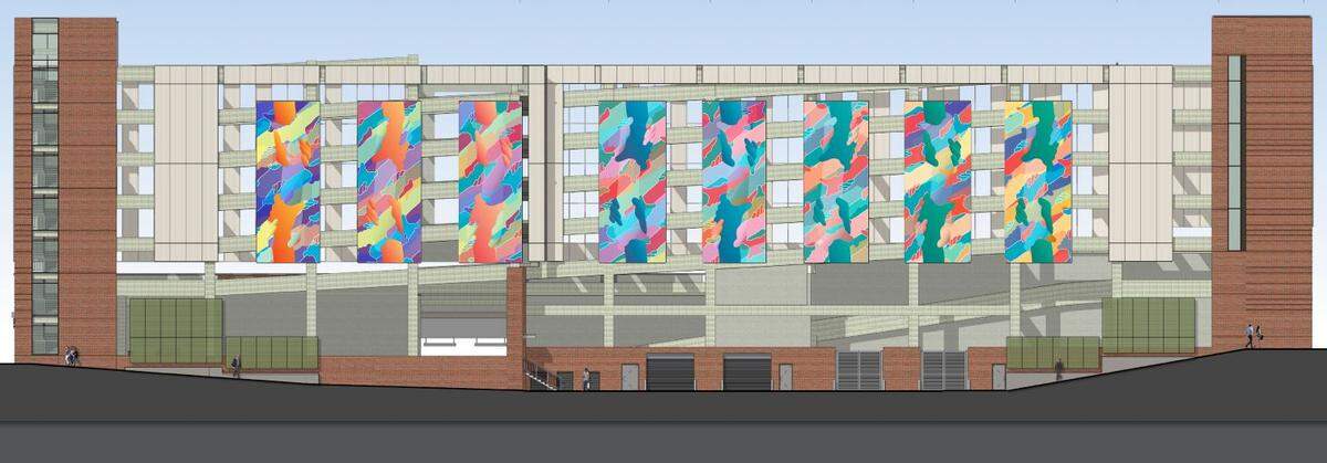 The proposal of artist Leif Gann-Matzenart, one of five finalists to design the public art on the city's new parking garage at Mangum Street, Morgan Street and Rigsbee Avenue.
