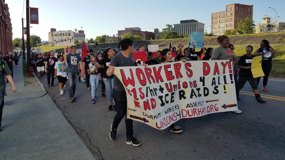 On May Day, Durham Workers Assembly led a protest and march through downtown Durham, stopping traffic on May 1, 2018.