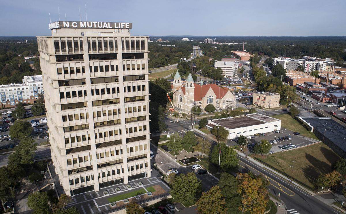 An integral part of the Durham skyline is NC MutualÕs second downtown building. The building is a landmark and a historic reminder of black economic power. It was sold several years ago and is now called the Tower at Mutual Plaza, but about 50 employees of NC Mutual still work there.