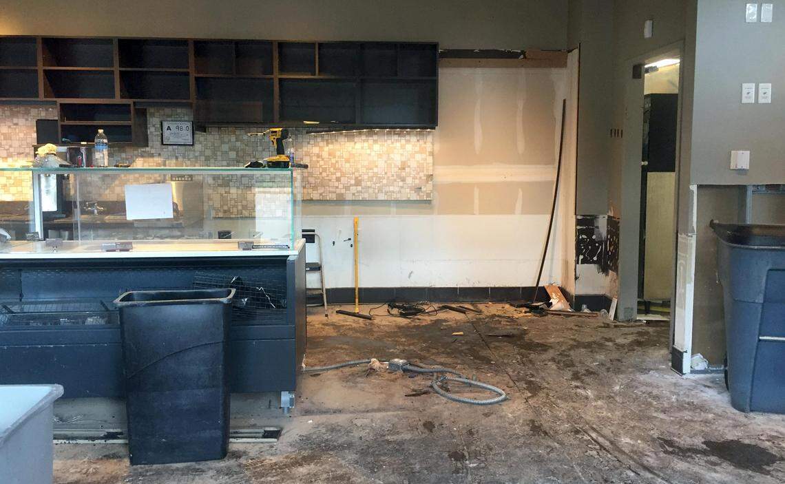 The Starbucks store at Eastgate Crossing was stripped bare Thursday, Sept. 20, 2018, after being severely damaged by floodwaters from Hurricane Florence. The store could be closed for several weeks as repairs and renovations are made, officials said.