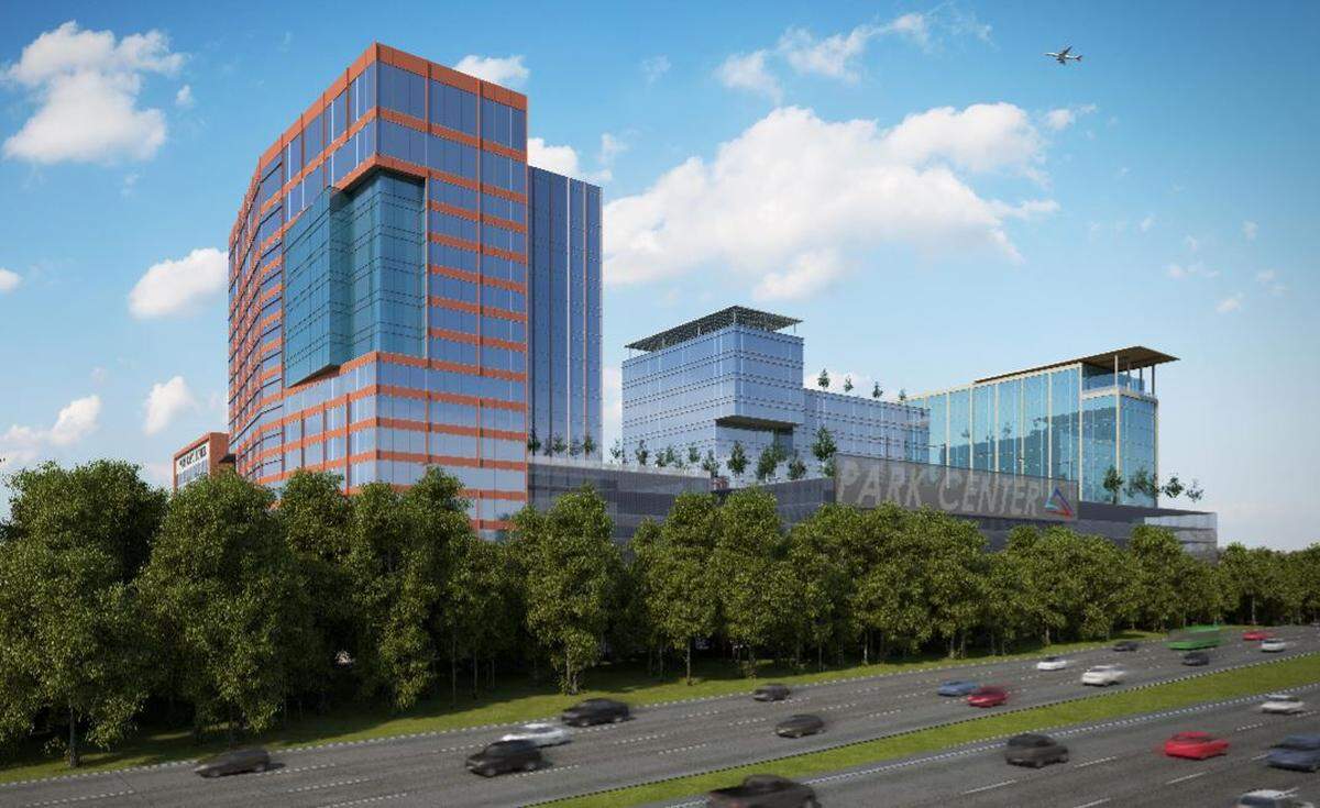 A rendering of Park Center, as seen from Interstate 40. The renderings are not meant to be actual represenatations of future buildings, but placeholders to show the potential scope of the project.