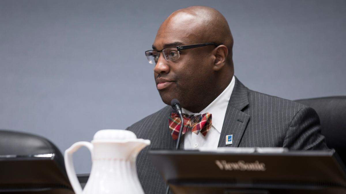Durham City Council member Mark-Anthony Middleton, pictured here awaiting the start of a City Council meeting on Monday, August 6, 2018.