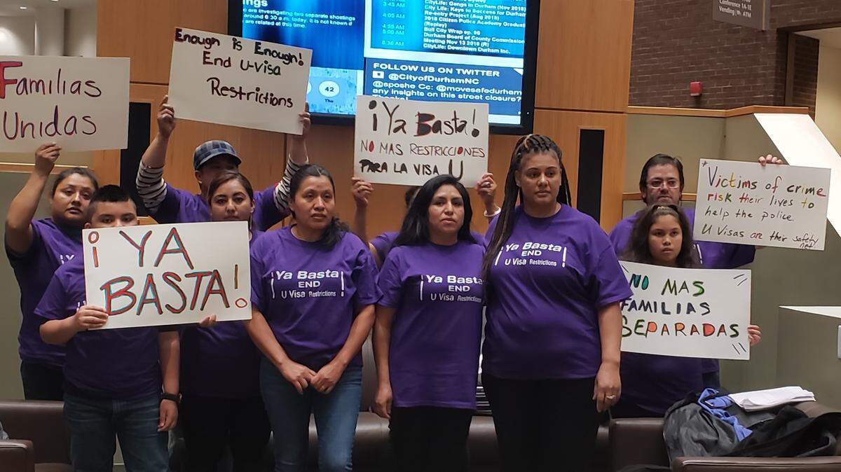 In 2018, this group asked the Durham City Council to support the U visa program, which is designed to help fight domestic violence, sexual assault, trafficking and other crimes while protecting non-citizens who are willing to come forward and help police. Congress intended the visas to be granted within months. The average wait is now five years.
