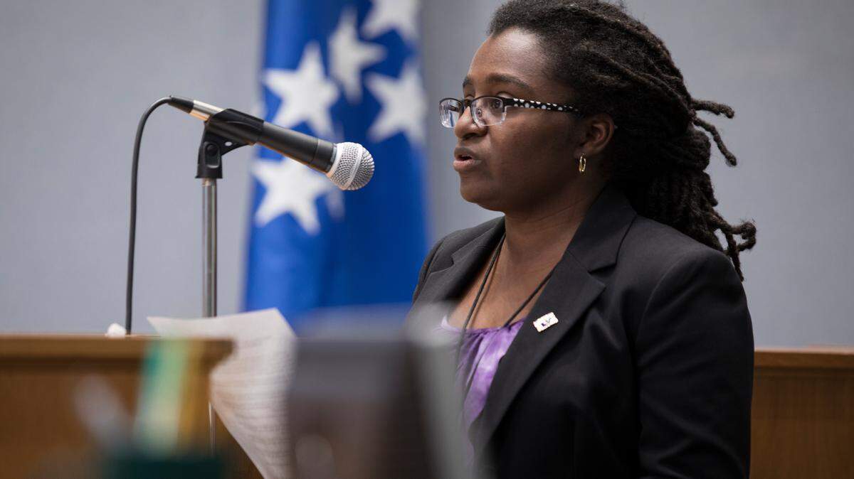 Durham Mayor Pro Tem Jillian Johnson speaks at a City Council meeting on Monday, August 6, 2018.