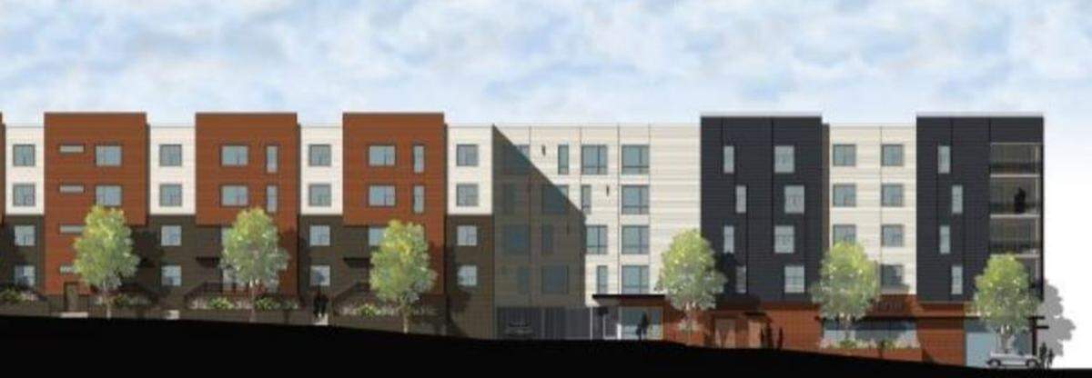 A rendering of what the Willard Street side of the Jackson/Pettigrew Street affordable housing project will look like in downtown Durham.