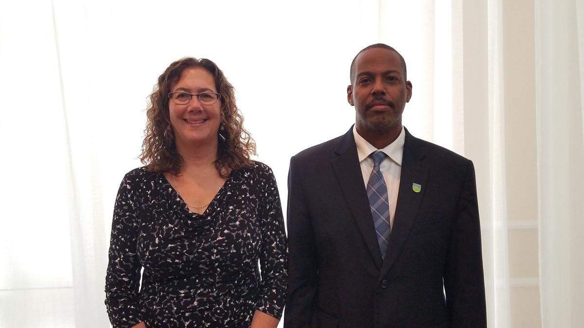 Durham County Commissioners Chair Wendy Jacobs, left, and Vice Chair James Hill, right, were re-elected to their chair positions by fellow commissioners on Monday, Dec. 3, 2018.