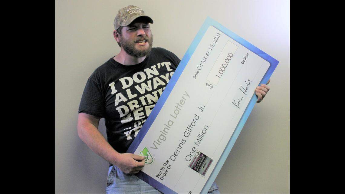 Lottery winner Dennis “DJ” Gifford may count as the first man to use a $1 million check to stand in for an air guitar.