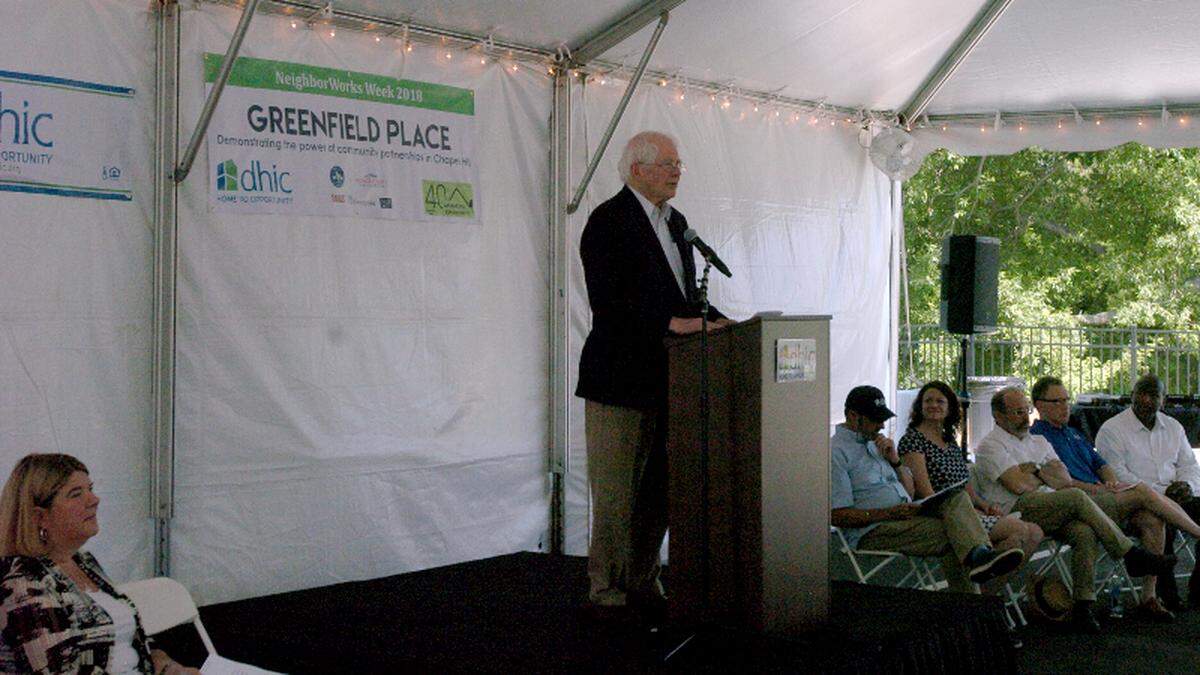 Congressman David Price, a Chapel Hill Democrat, spoke Saturday during the dedication of Greenfield Place, an affordable housing community in Chapel Hill.