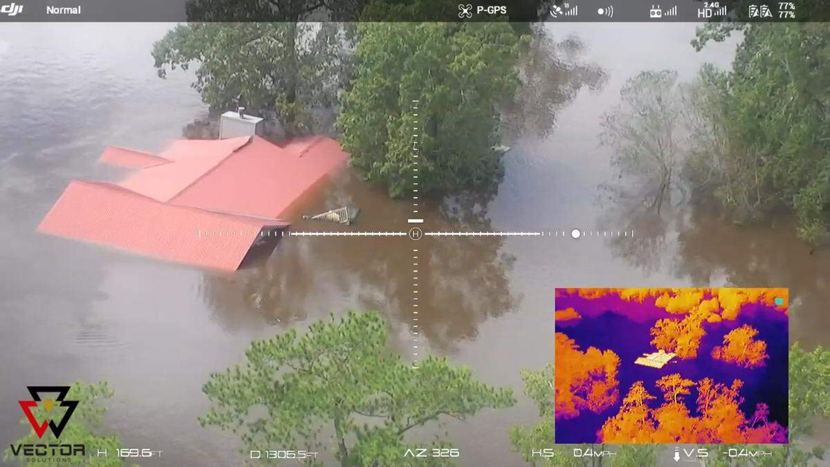 A visual of a flooded house during Hurricane Florence taken by a drone from Vector Aerial, a drone company based in Apex.