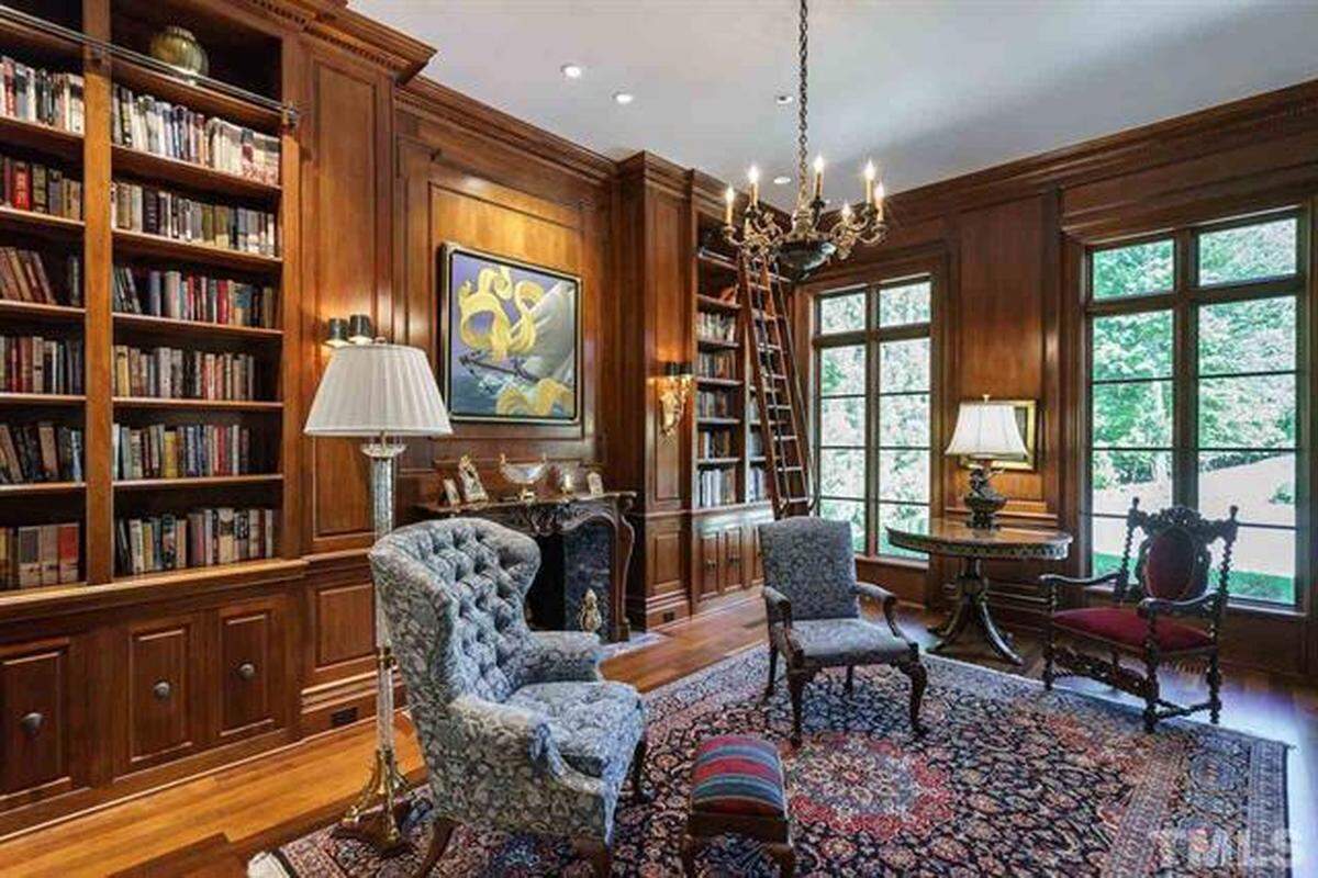 A library inside 1624 Morning Mountain Road, which recently sold for $5.5 million.