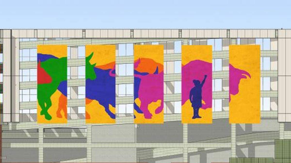This is a portion of the winning design of artist Gabriel Eng-Goetz, called “Leading the Charge,” that was voted to be the new public art for the city’s new parking garage at Mangum Street, Morgan Street and Rigsbee Avenue.