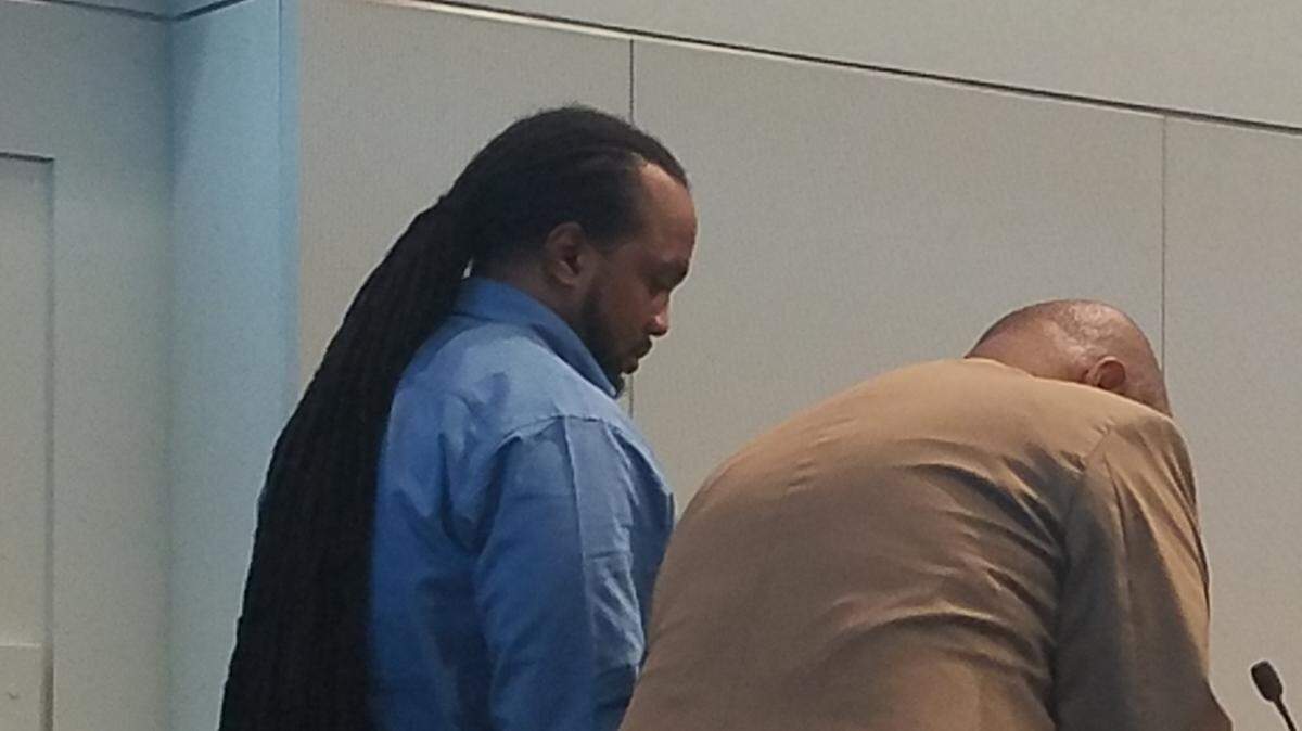 Al Atwater, on left, in Durham County Superior Court before he was sentenced Tuesday, Sept. 26, 2018 for stabbing a man at LC Industries in September 2017.