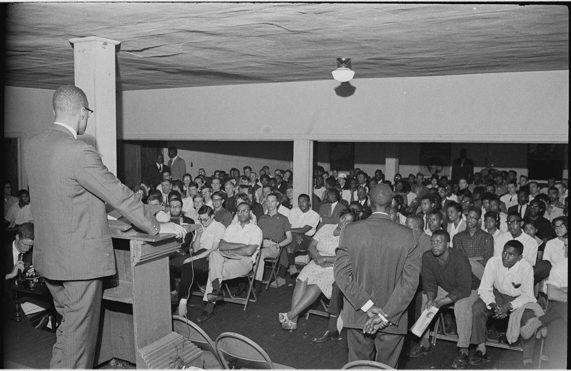 Malcolm X debated CORE leader Floyd McKissick Sr. in Durham on April 18, 1963. The debate was moved at the last minute to a private business after the city denied use of the W.D. Hill Community Center.