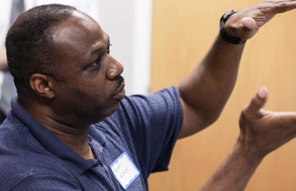 Henry McKoy, director of entrepreneurship at N.C. Central University and former assistant secretary of N.C. Commerce, speaks to the panel on gentrification about the need to address housing inequality while securing long term equitable growth for low-income individuals in Durham. The panel met at the Herald-Sun office on Tuesday, August 28, 2018.