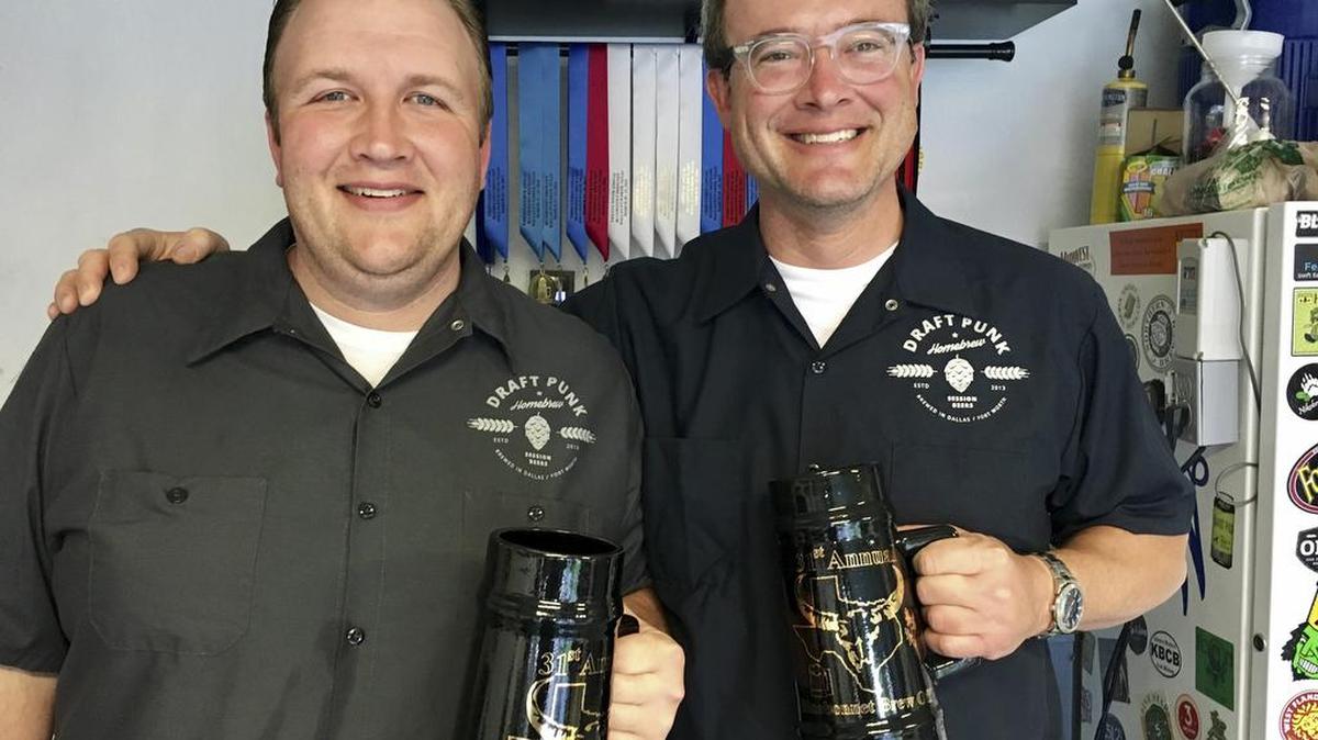 Nick McCoy, left, and the Rev. Jeff Poirot won the 2017 Ninkasi Award for home brewers in June in Fort Worth, Texas. The Roman Catholic priest won a national award for his brewing, not his preaching. He and his brewing partner-in-suds, Nick McCoy, celebrate winning the coveted Ninkasi Award, which is like winning the home brewing world’s version of a James Beard Award, on June 17.