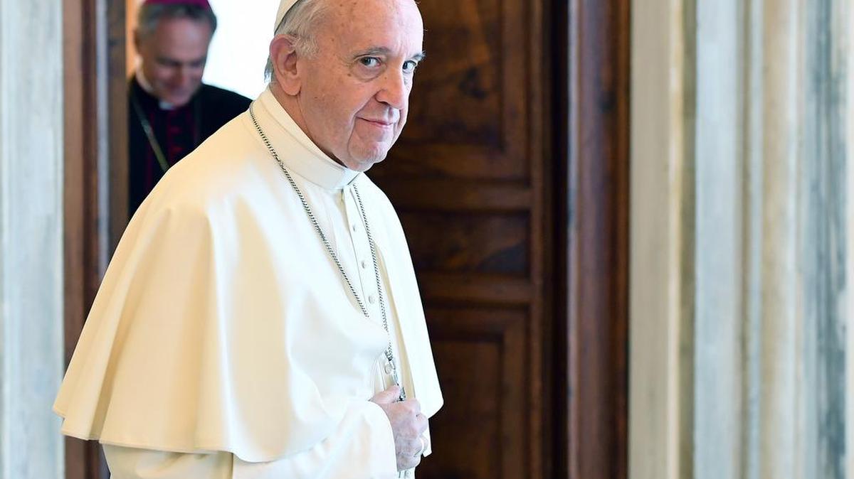 Pope Francis leaves a private audience with German Chancellor Angela Merkel at the Vatican, Saturday.