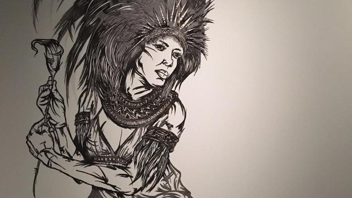Mathew Curran’s drawing “Without War Paint’ is on view at CAM Raleigh.