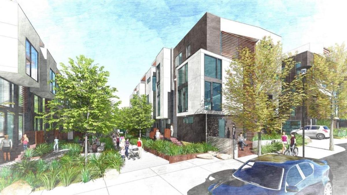 Renderings of a proposed 62 townhome development coming to Gordon Street in downtown Durham.