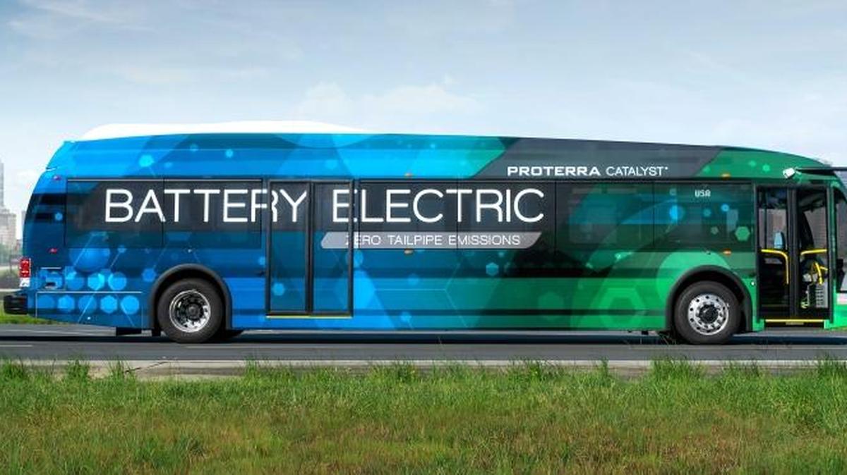 Raleigh-Durham International Airport is buying four electric buses like this one from Proterra Inc.